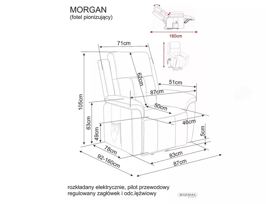 Fotel rozkładany pionizujący MORGAN Raven - brązowy