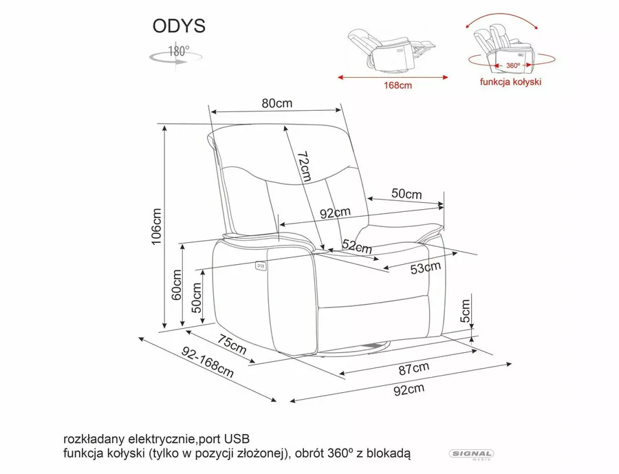 Fotel rozkładany ODYS Raven - szary