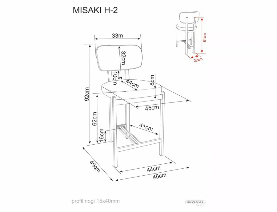 Hoker tapicerowany MISAKI H-2 - szary/czarny