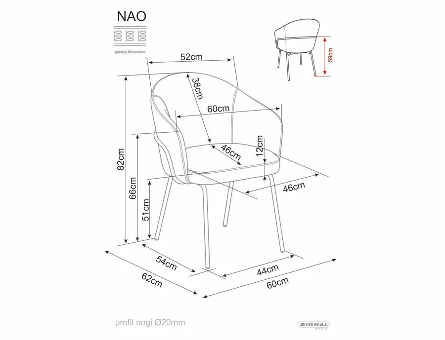 Krzesło tapicerowane z podłokietnikami NAO Noelle - cappuccino