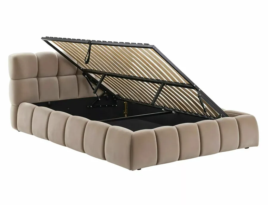 Łóżko z pojemnikiem PARMA Velvet 140x200 - ciemny beżowy Bluvel 40
