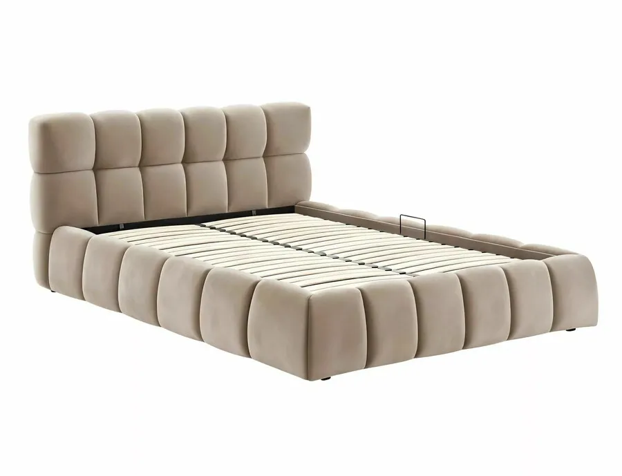 Łóżko z pojemnikiem PARMA Velvet 140x200 - ciemny beżowy Bluvel 40