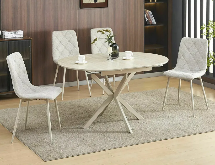 Stół okrągły rozkładany GASTON CERAMIC 100/135x100 - beż połysk/kaszmir