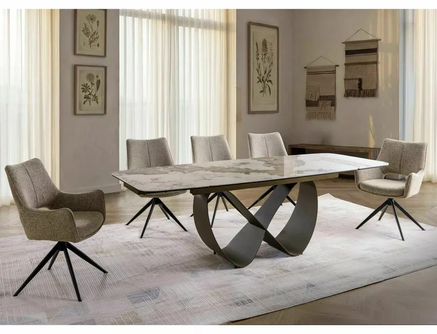 Stół rozkładany INFINITY CERAMIC 160/240x95 - biały połysk/miedziany