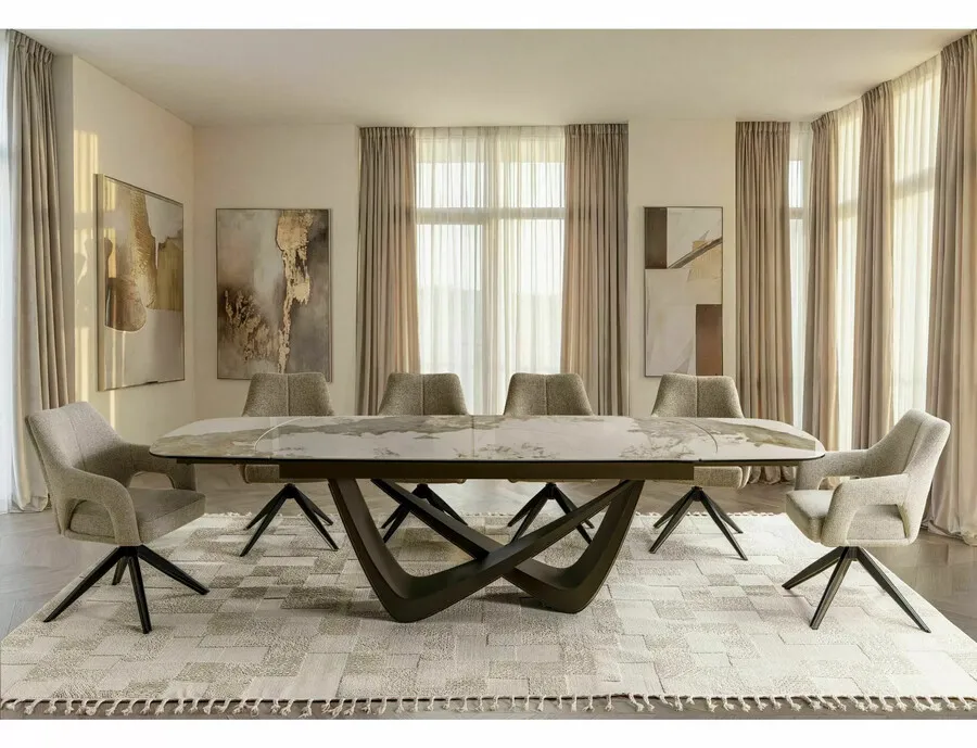 Stół rozkładany MARANELLO CERAMIC 200/290x98 - biały połysk/miedziany