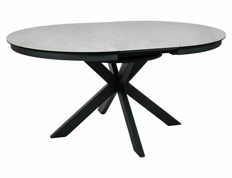 Stół okrągły rozkładany PORTO CERAMIC 120/160x120 - beż połysk/czarny