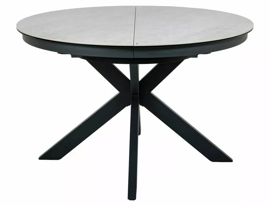 Stół okrągły rozkładany PORTO CERAMIC 120/160x120 - beż połysk/czarny