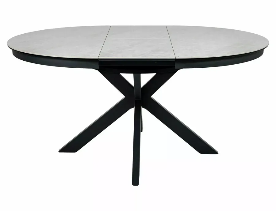Stół okrągły rozkładany PORTO CERAMIC 120/160x120 - beż połysk/czarny