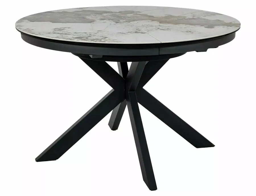 Stół okrągły rozkładany PORTO CERAMIC 120/160x120 - biały połysk/czarny