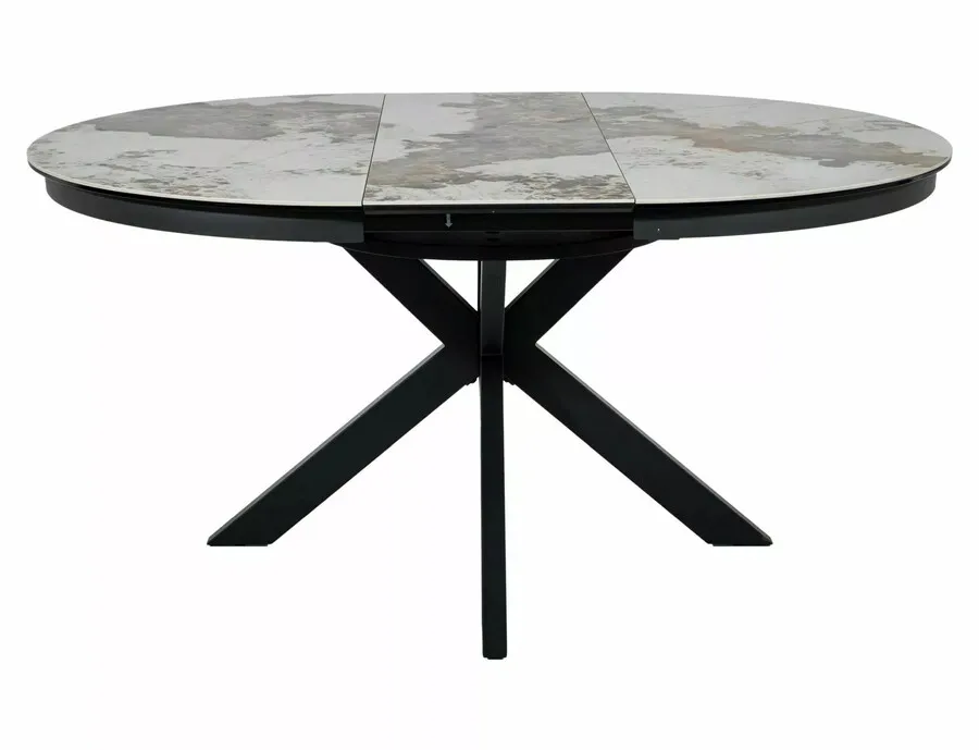 Stół okrągły rozkładany PORTO CERAMIC 120/160x120 - biały połysk/czarny