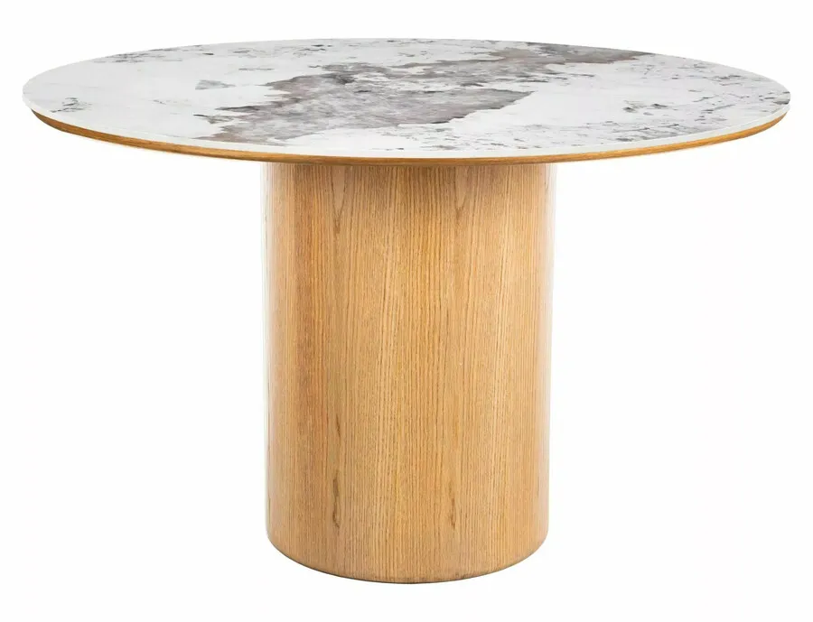 Stół okrągły RONDO CERAMIC 120 cm - biały połysk/dąb