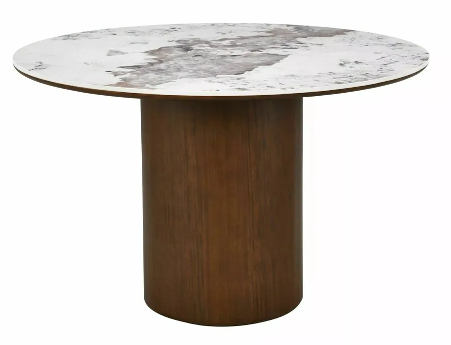 Stół okrągły RONDO CERAMIC 120 cm - biały połysk/orzech