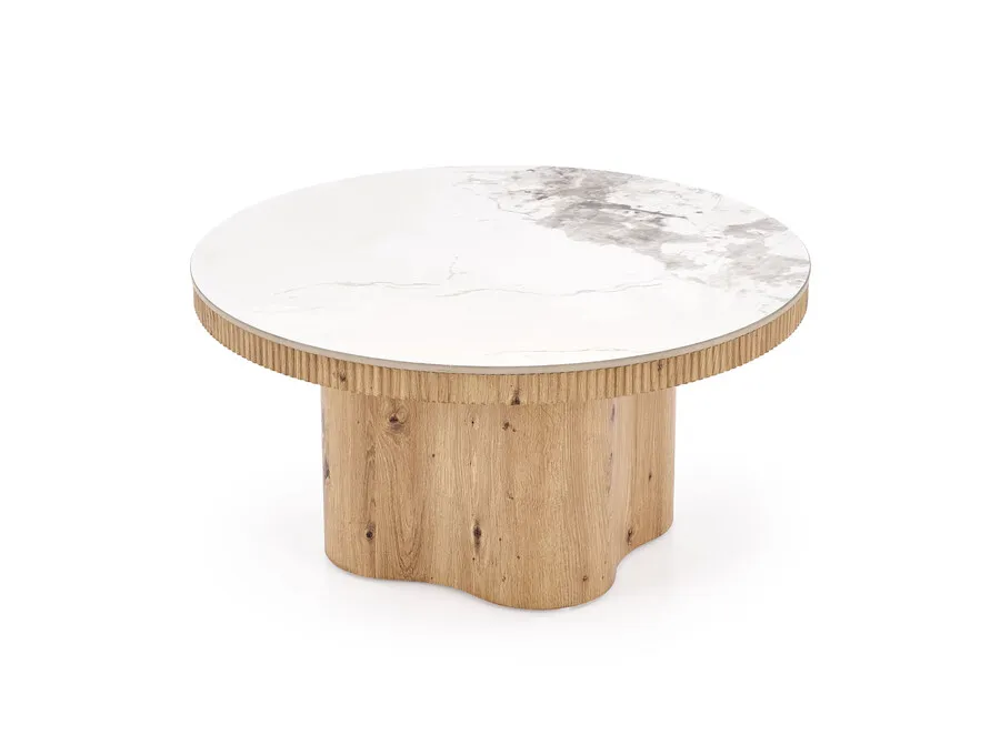 Ława okrągła MAGNUM 80 cm - biały marmur/naturalny