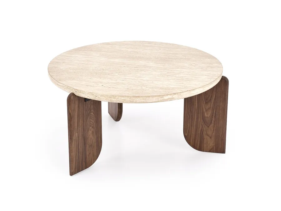 Ława okrągła MAMBO 80 cm - trawertyn/orzech