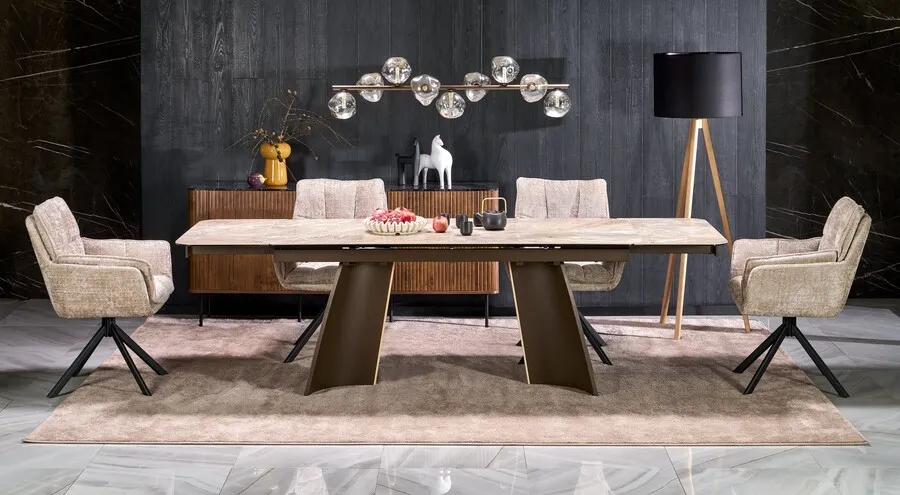 Stół rozkładany VESNA 180/260x90 - beżowy marmur/brązowy