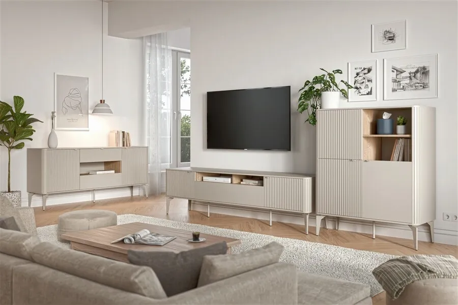 Szafka RTV BELUCI RTV-1 160 cm - kaszmir/dąb cremona
