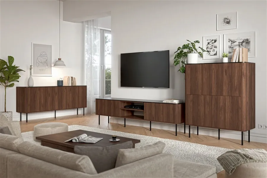 Szafka RTV 2-drzwiowa SOLANO RTV-2 200 cm - orzech warmia/czarny marmur