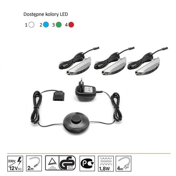 Oświetlenie LED 3 punktowe niebieskie, High Glossy Furniture