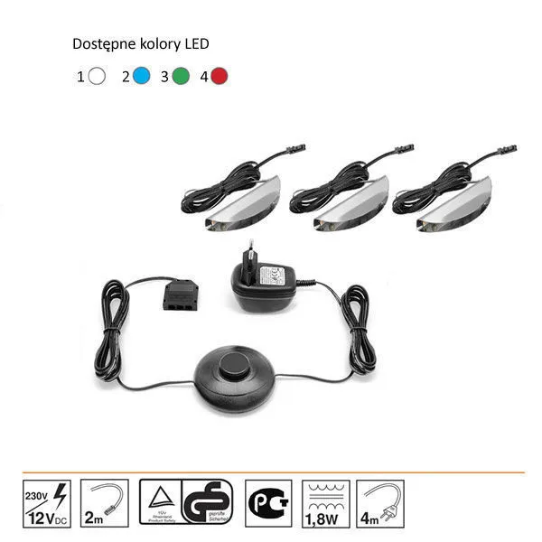 Oświetlenie LED 3 punktowe białe, High Glossy Furniture