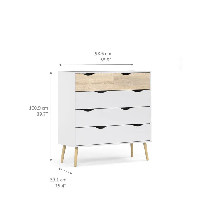 Komoda OSLO 5S - biały/dąb sonoma