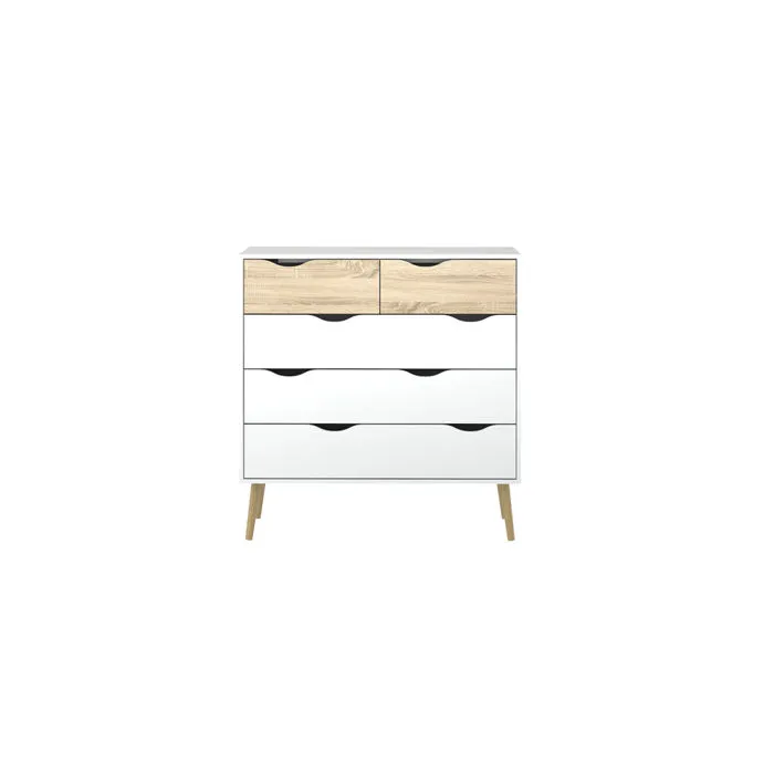 Komoda OSLO 5S - biały/dąb sonoma