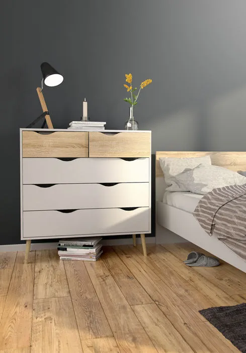 Komoda OSLO 5S - biały/dąb sonoma