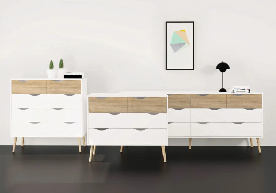 Komoda OSLO 5S - biały/dąb sonoma