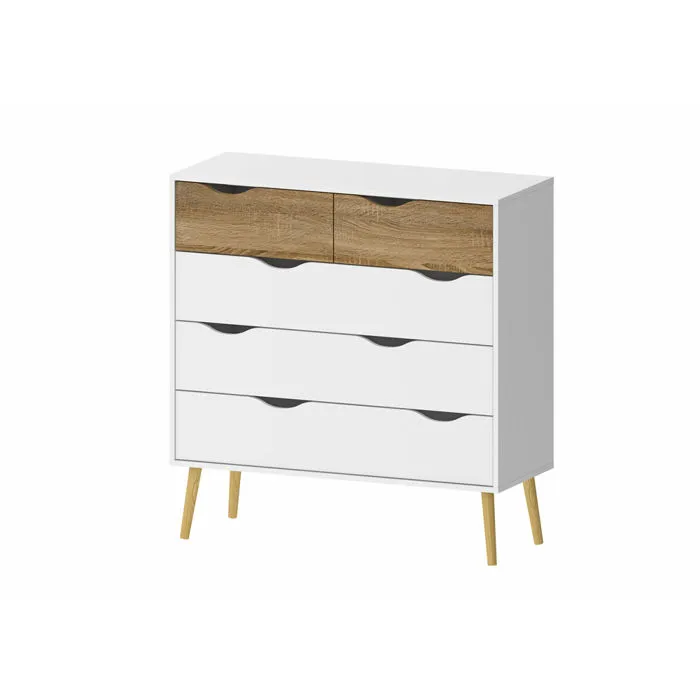 Komoda OSLO 5S - biały/dąb sonoma