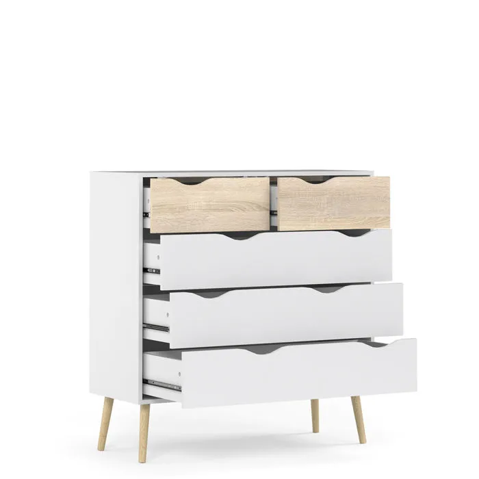 Komoda OSLO 5S - biały/dąb sonoma