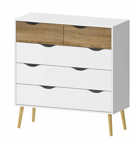 Komoda OSLO 5S - biały/dąb sonoma
