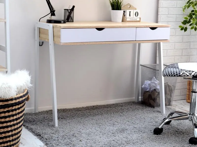 MAŁE BIURKO W STYLU MINIMALISTYCZNYM LUND DĄB SONOMA-BIEL