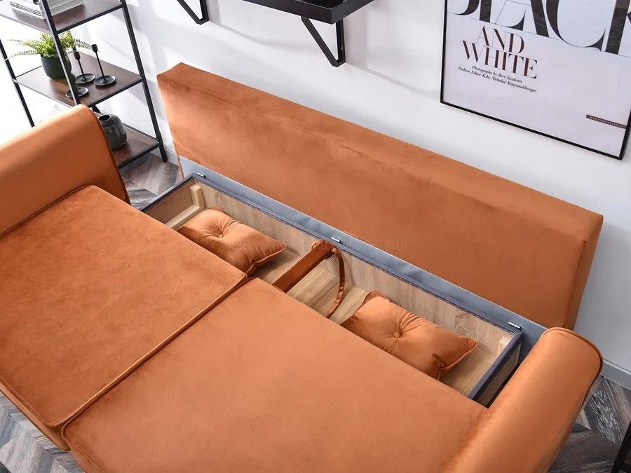 Sofa rozkładana BLINK - miedziany/orzech