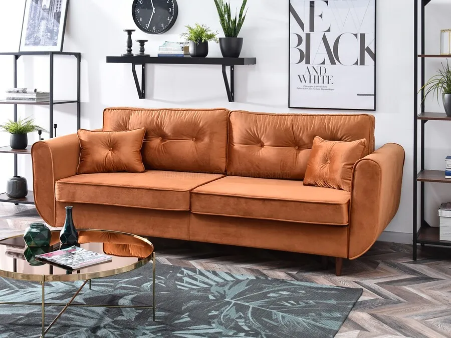 Sofa rozkładana BLINK - miedziany/orzech