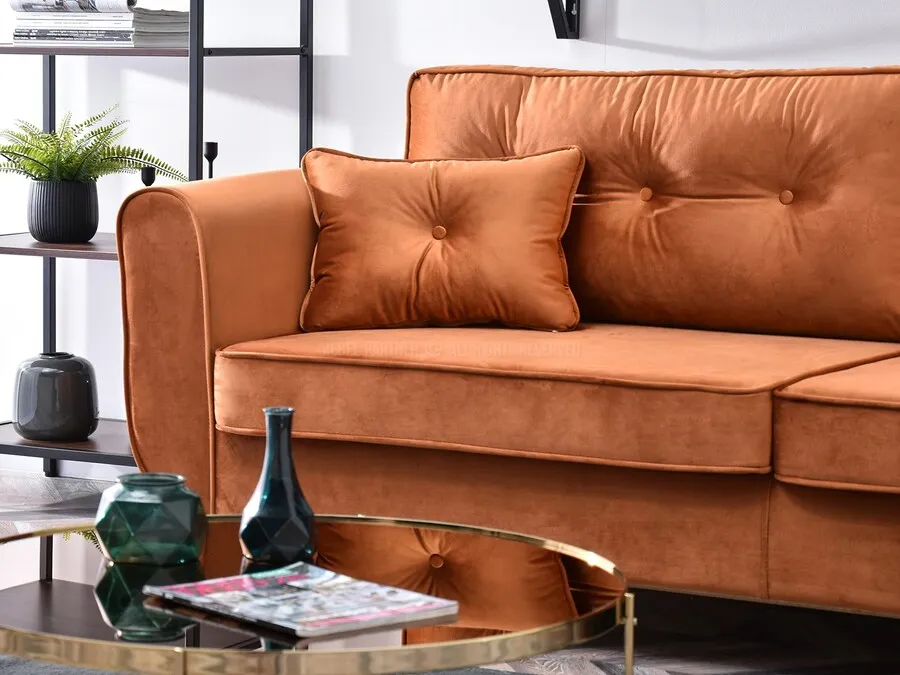 Sofa rozkładana BLINK - miedziany/orzech