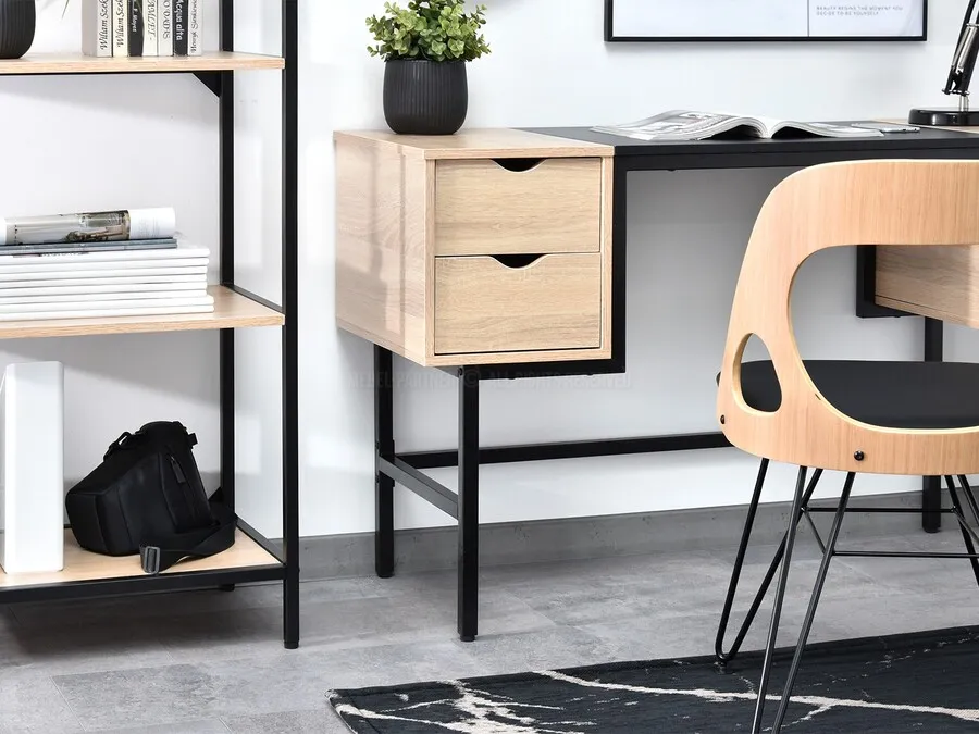 Biurko z szafkami LOFT - dąb sonoma/czarny