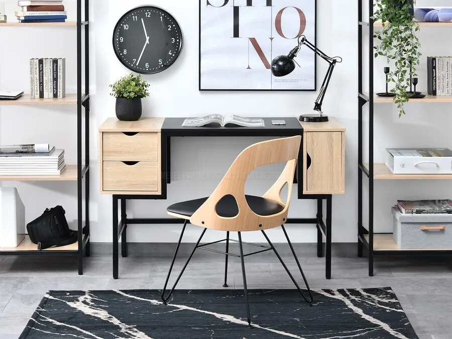 Biurko z szafkami LOFT - dąb sonoma/czarny