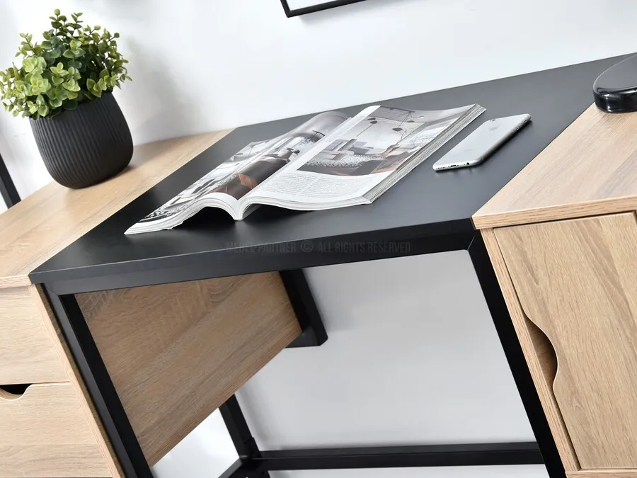 Biurko z szafkami LOFT - dąb sonoma/czarny