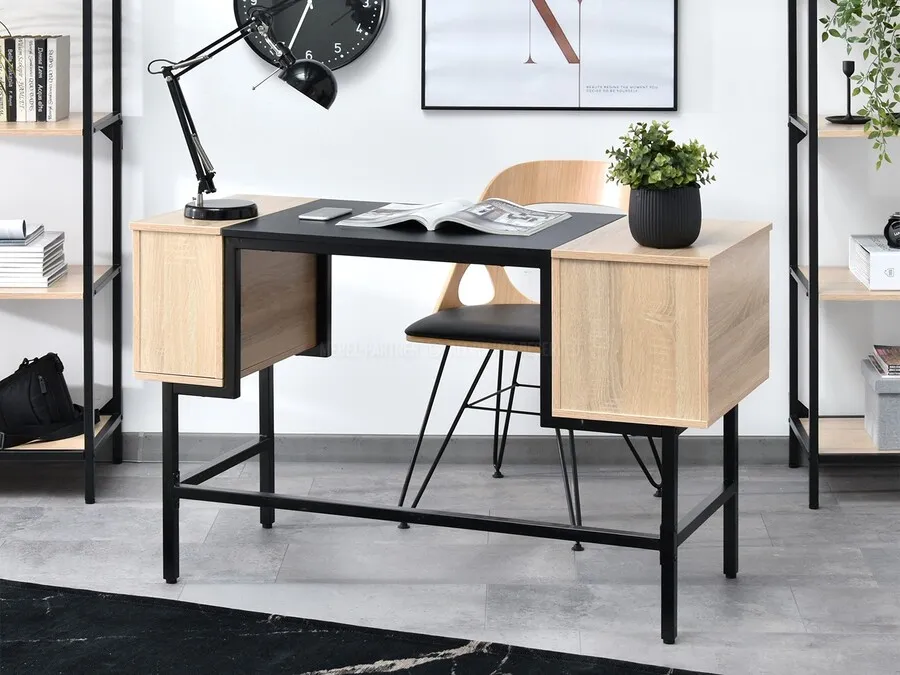 Biurko z szafkami LOFT - dąb sonoma/czarny