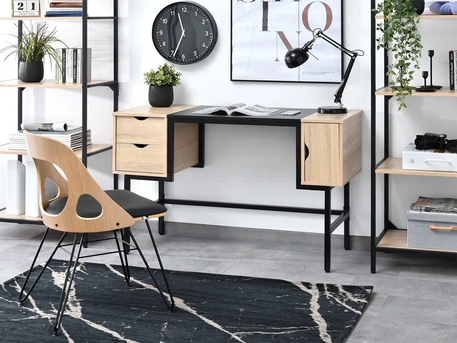 Biurko z szafkami LOFT - dąb sonoma/czarny