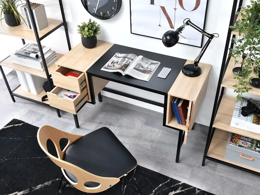 Biurko z szafkami LOFT - dąb sonoma/czarny