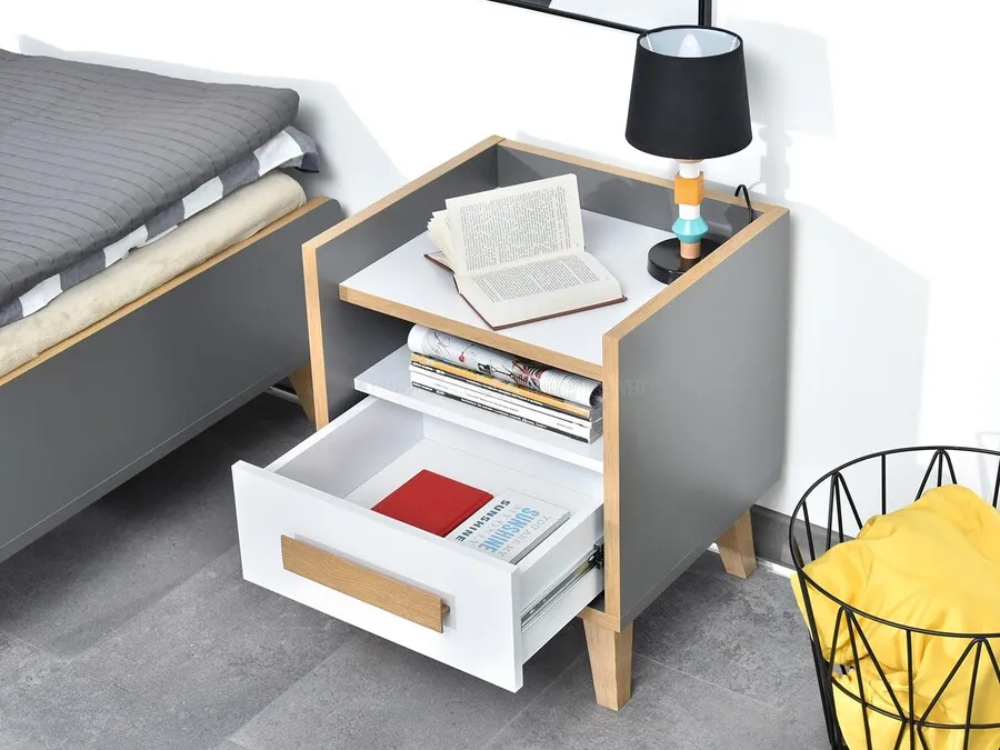 Szafka nocna SMART S11 - szary/biały/jesion