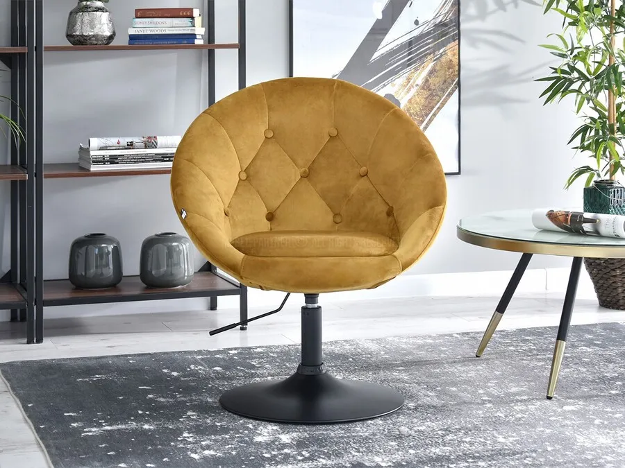 Fotel obrotowy velvet LOUNGE 3 - złoty/czarny