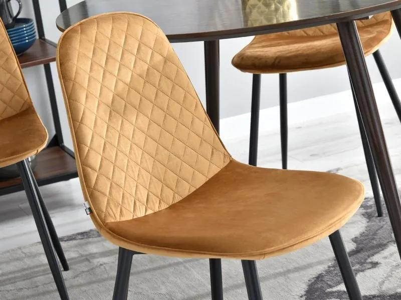 Krzesło welurowe pikowane SKAL - złoty/czarny