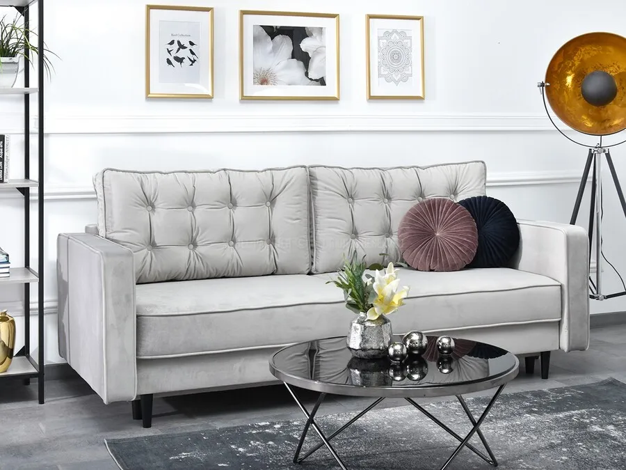 Sofa rozkładana z pikowaniem LAVIA - popielaty