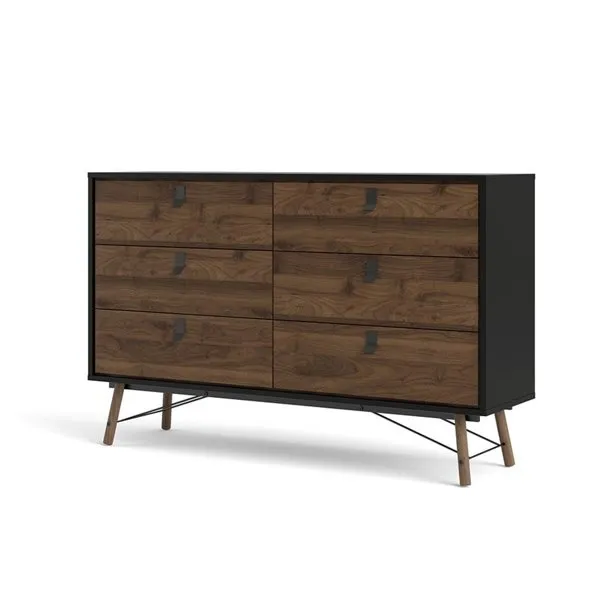Komoda szeroka RYAN 6S 6 szuflad - orzech/czarny mat