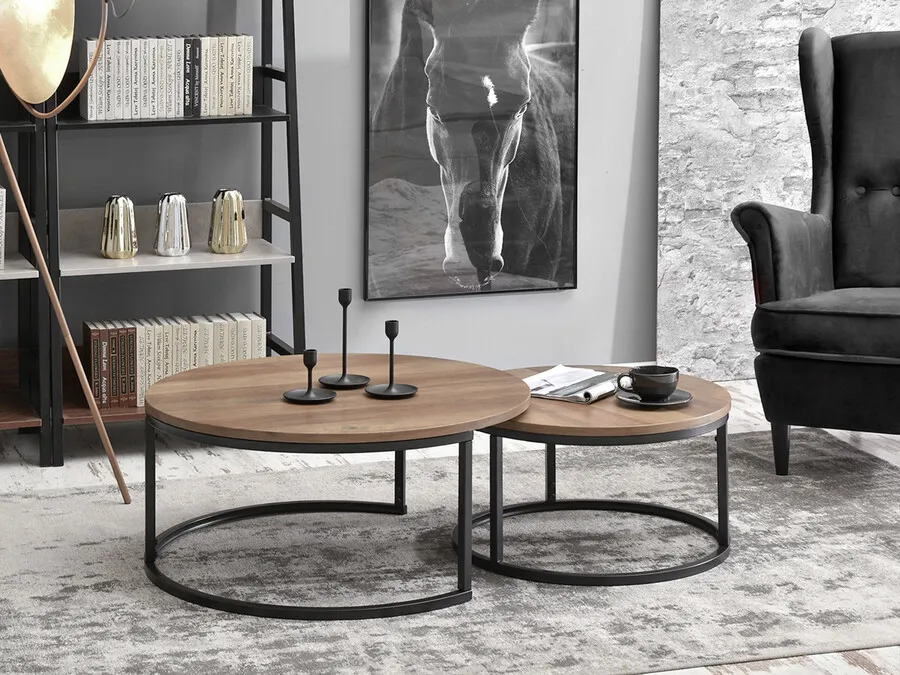 Zestaw dwóch stolików KODIA XL+S - orzech vintage/czarny