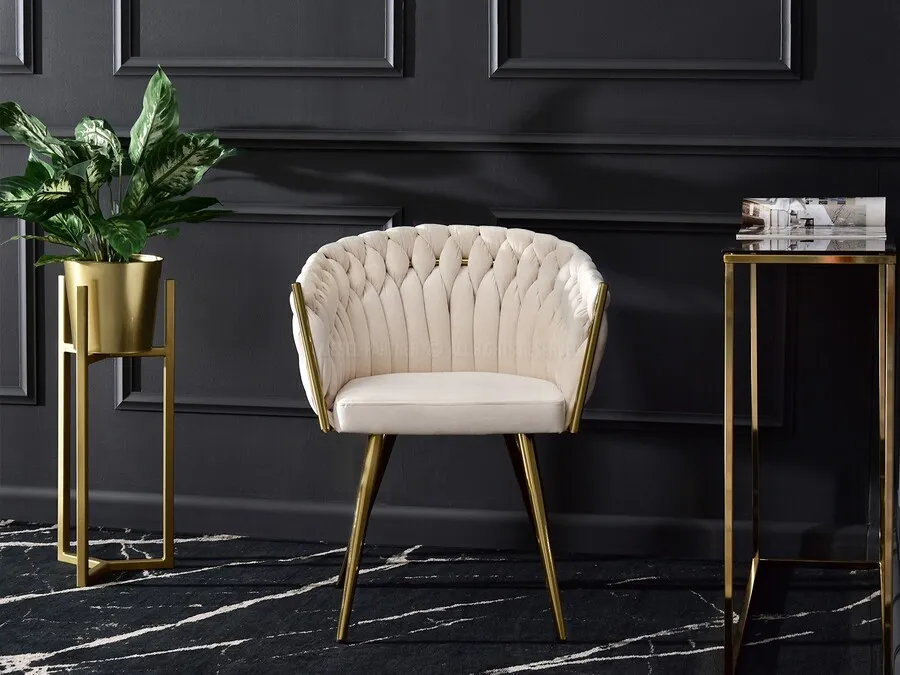 Krzesło welurowe glamour ROSA - beżowy Magic Velvet 2250/złoty