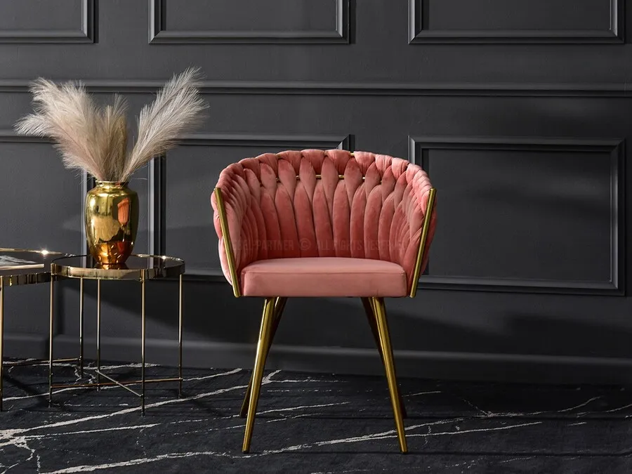 Krzesło welurowe glamour ROSA - różowy Magic Velvet 2257/złoty