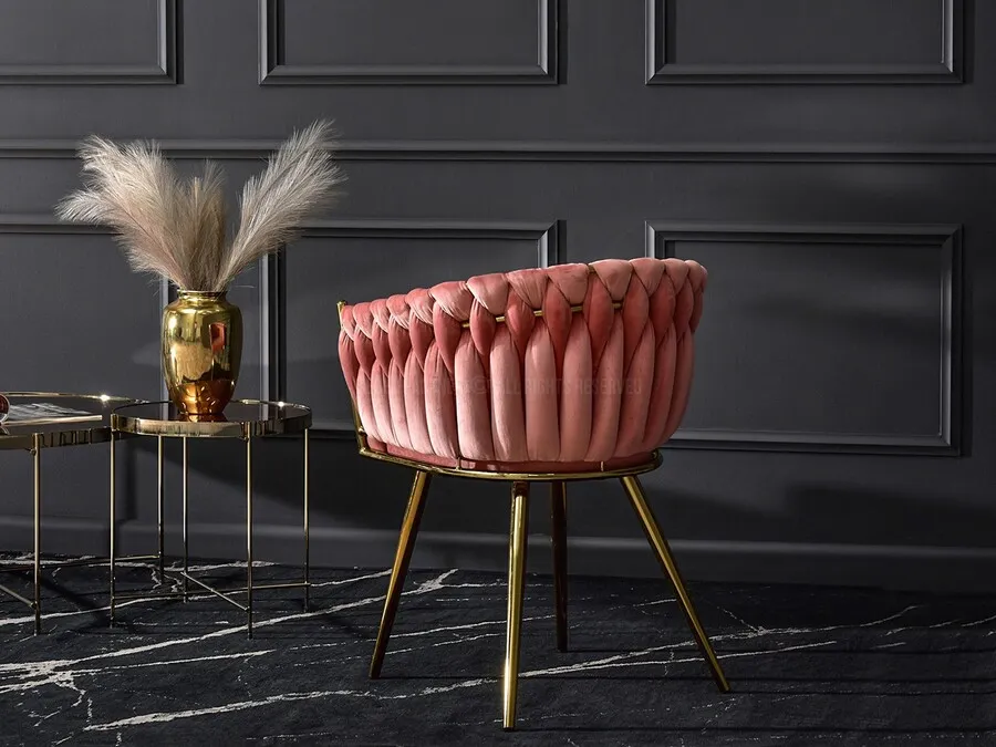Krzesło welurowe glamour ROSA - różowy Magic Velvet 2257/złoty