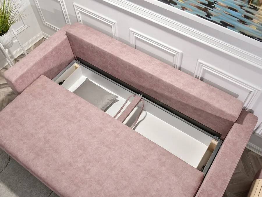 Sofa rozkładana SKANDYNAWIA - pudrowy róż/dąb